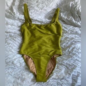 J Crew Chartreuse Green Ribbed Square Neck One-Piece Swimsuit
